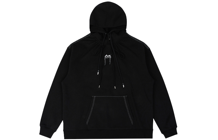 ADER ERROR Logo Embroidered Distressed Hoodie Black Mens Loose Fit BKAFWHD03BK