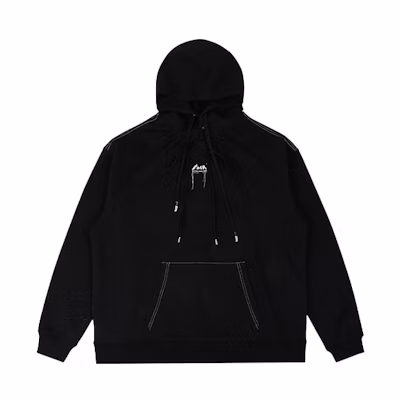 ADER ERROR Logo Embroidered Distressed Hoodie Black Mens Loose Fit BKAFWHD03BK