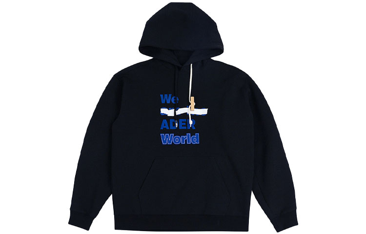 ADER ERROR Logo Print Drawstring Pullover Hoodie Unisex Couple Style Black. BKAFWHD05BK