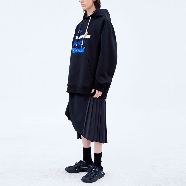 Details for ADER ERROR Logo Print Drawstring Pullover Hoodie Unisex Couple Style Black. BKAFWHD05BK