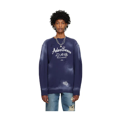 ADER ERROR Navy Blue Letter Crewneck Long Sleeve Sweatshirt () 231039F098008