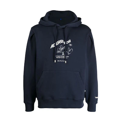 ADER ERROR Navy Blue Unisex Hoodie with Letter Print Design. BMADFWHD0102NV