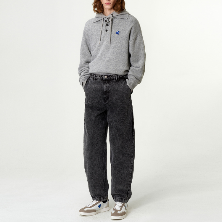 Shop ADER ERROR 男女同款灰色宽松落肩针织毛衣 BM42FYKT0106GR