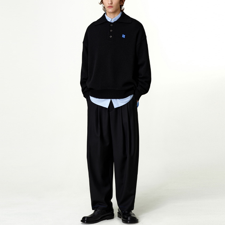 Shop ADER ERROR 超大宽松落肩针织衫 男女同款 黑色 BM42FYKT0106BK