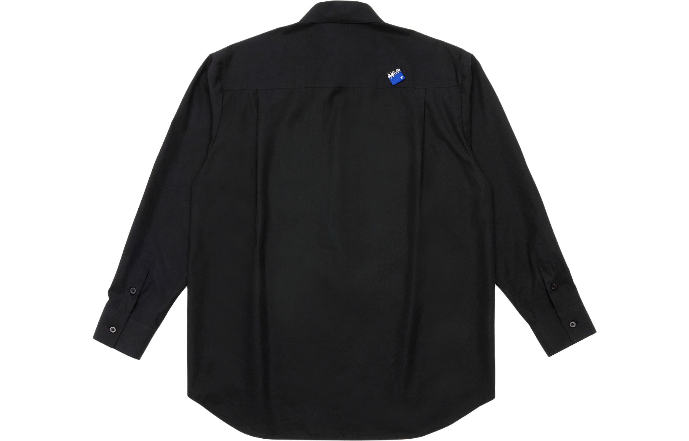 Lookbook ADER ERROR 聯名中性黑色刺繡標籤長袖襯衫 BMSGFYSH0101BK