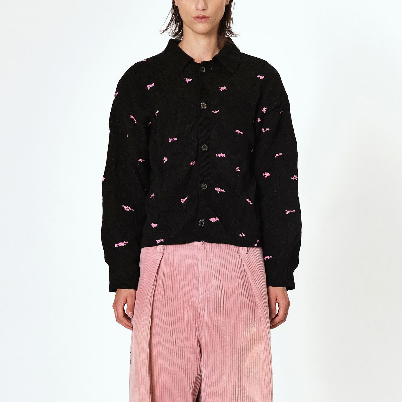 Shop ADER ERROR Kardigan Rajut Hitam Uniseks Berkancing Satu BMADFWKT0703BK