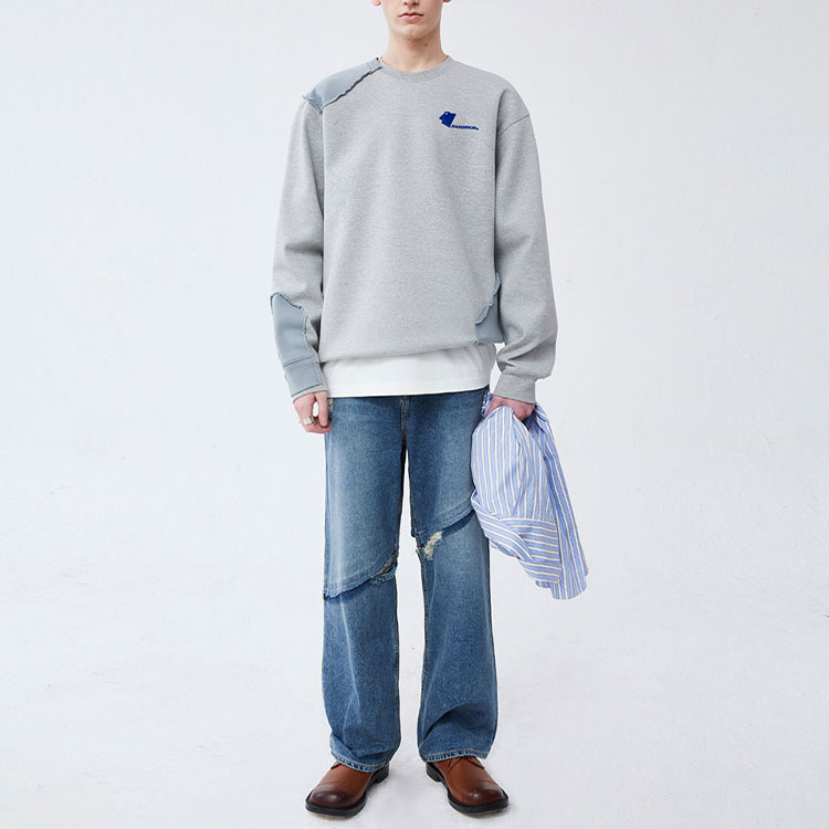 Shop ADER ERROR SS22 灰色拼接圆领卫衣 男女同款 - 灰色 BLASSSW04GR