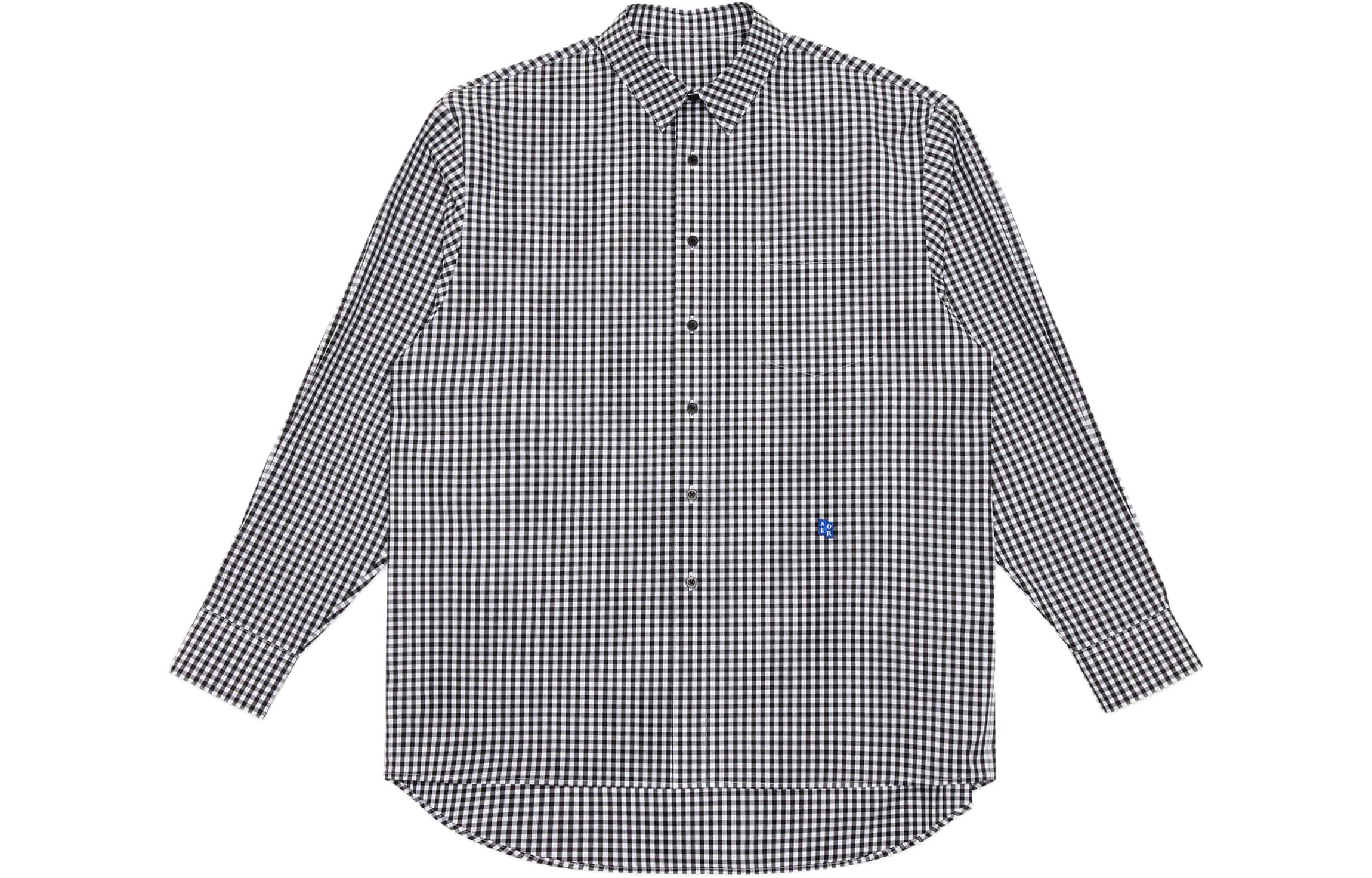 ADER ERROR SS23 Significant Black Embroidered Checkered Unisex Long Sleeve Shirt BMSGFYSH0102BK