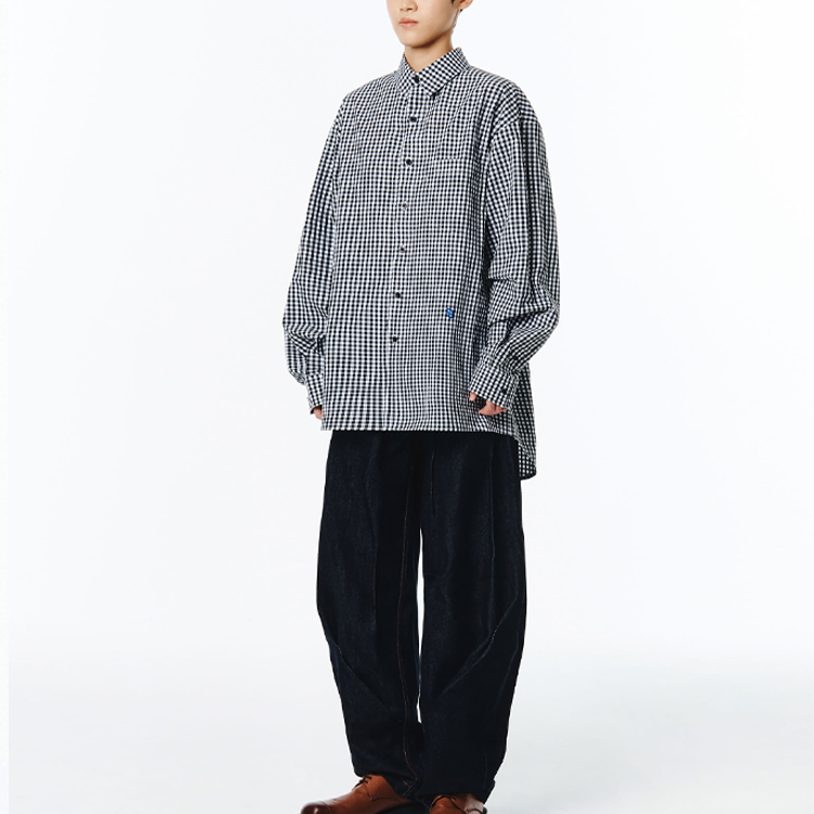 Details for ADER ERROR SS23 Baju Hitam Kotak Sulaman Unisex Lengan Panjang BMSGFYSH0102BK