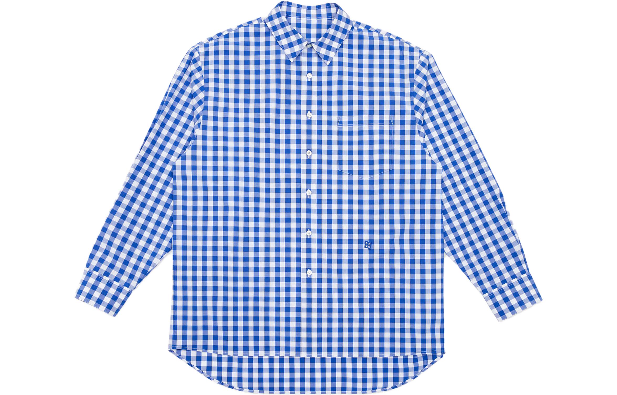 ADER ERROR SS23 Significant Embroidered Checkered Long Sleeve Shirt Blue Unisex BMSGFYSH0103BL