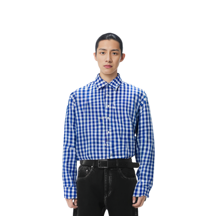 Sizing ADER ERROR SS23 Baju Lengan Panjang Kotak Biru Unisex Sulaman Significant BMSGFYSH0103BL