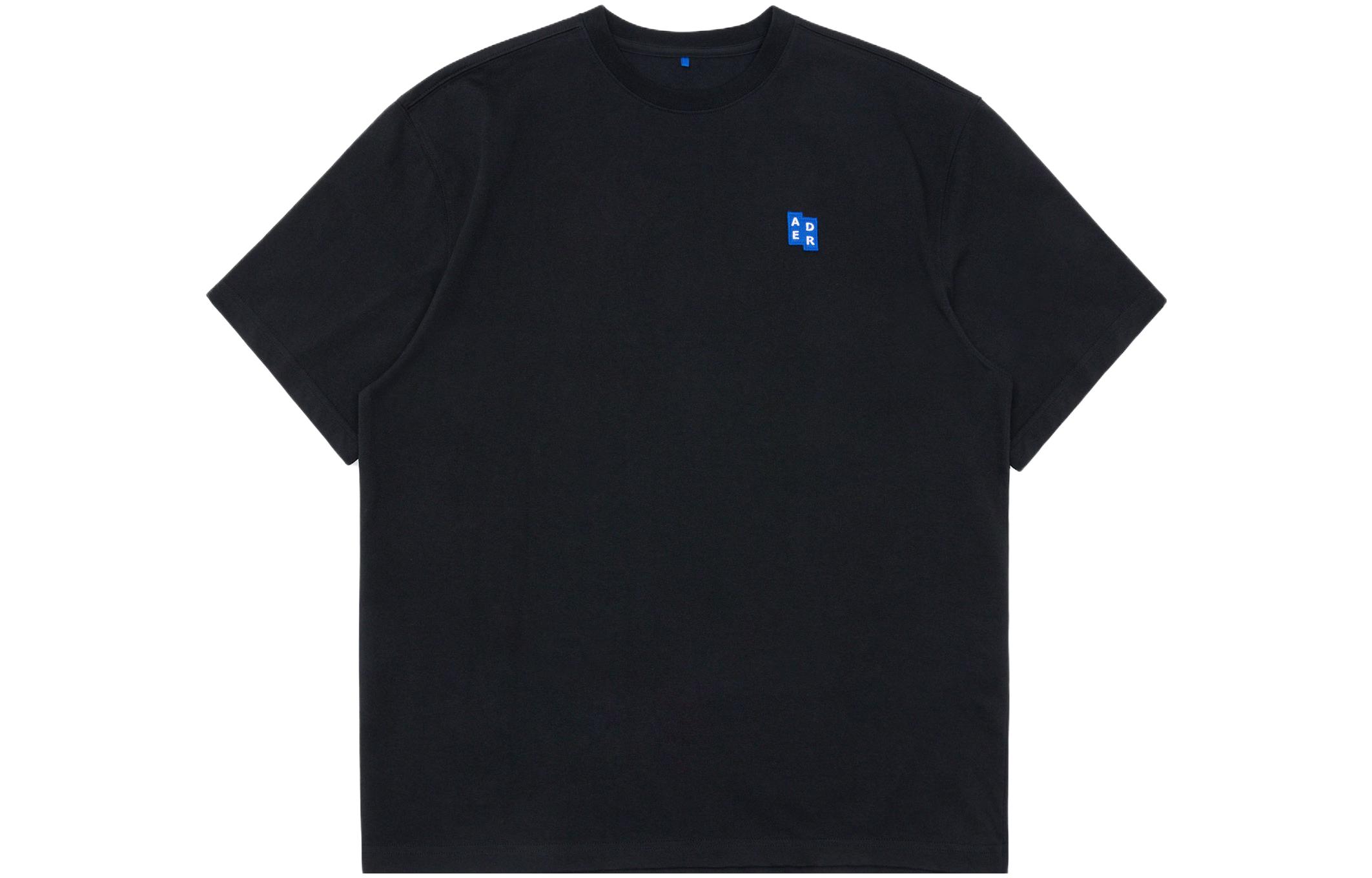 ADER ERROR SS23 Significant Embroidered Label Unisex Black Crewneck Tee BMSGFYTS0101BK