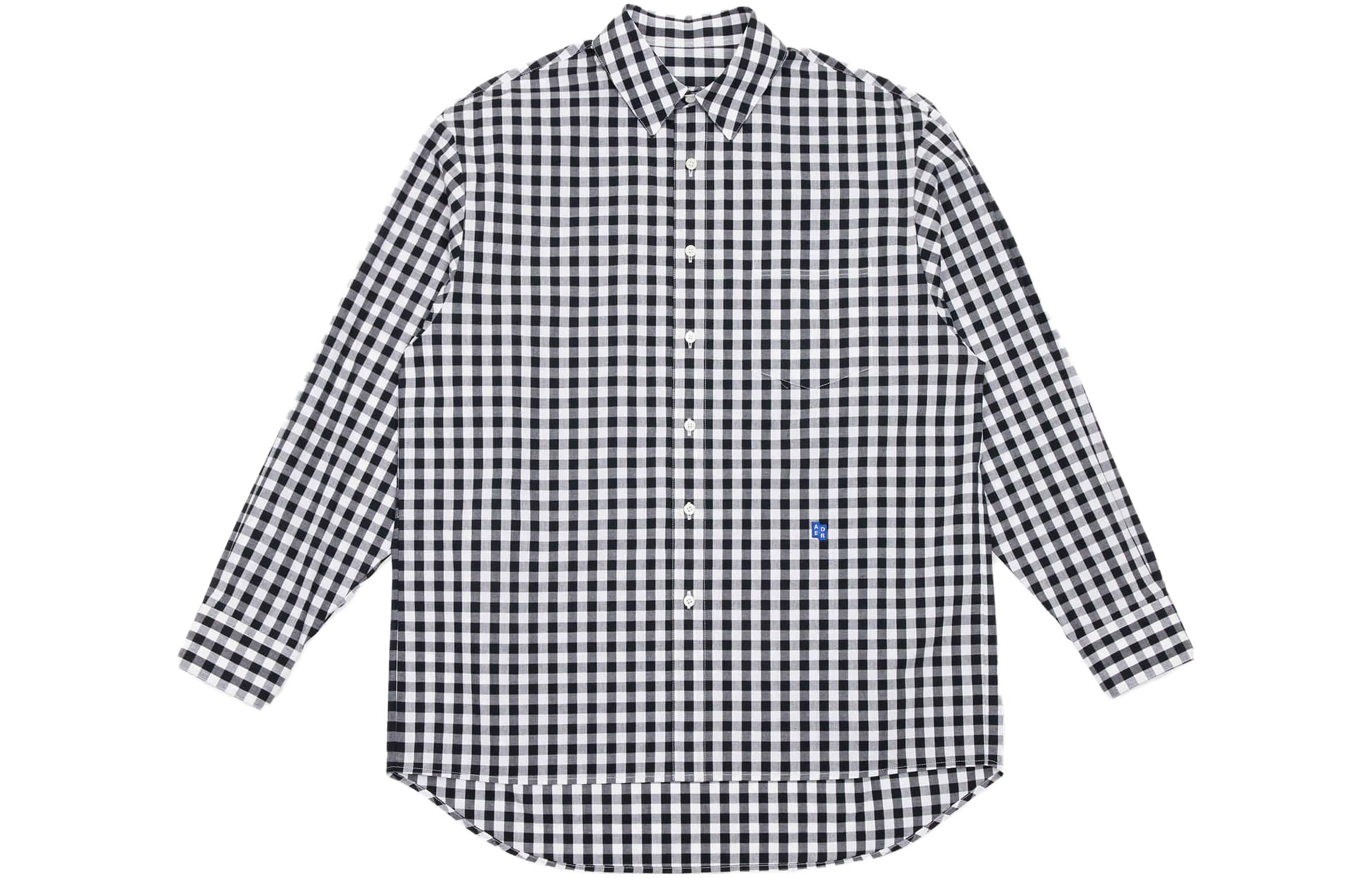 ADER ERROR SS23 Significant Unisex Black Checkered Long Sleeve Shirt with Embroidery. BMSGFYSH0103BK