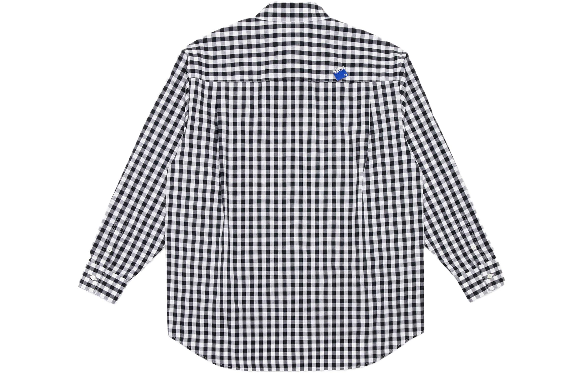 Lookbook ADER ERROR SS23 Kemeja Lengan Panjang Kotak Hitam Unisex dengan Sulaman. BMSGFYSH0103BK