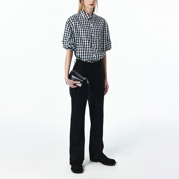 Details for ADER ERROR SS23 Kemeja Lengan Panjang Kotak Hitam Unisex dengan Sulaman. BMSGFYSH0103BK