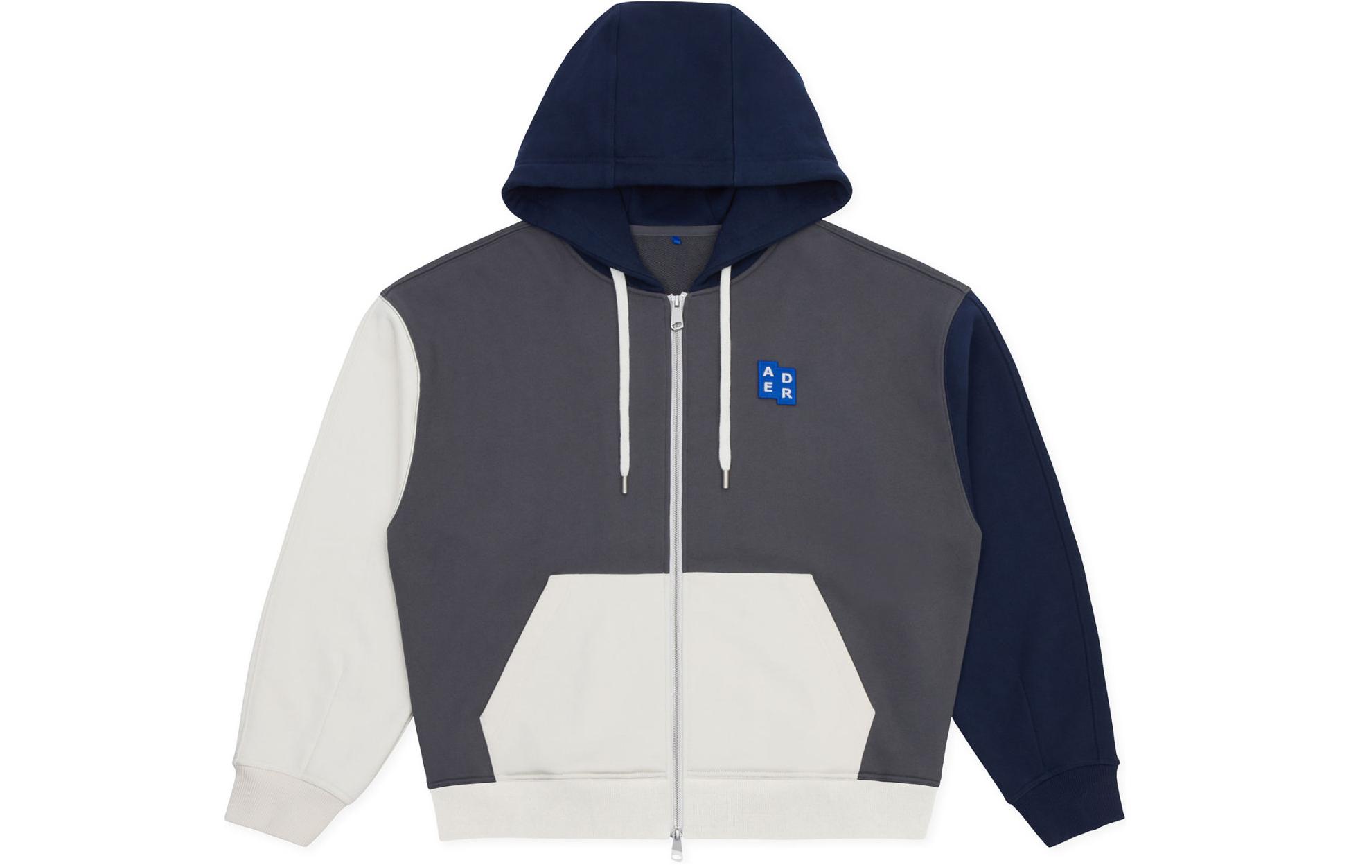 ADER ERROR SS24 Color Block Patchwork Zip Hoodie Unisex Charcoal Grey. BM42FYHD0402CC