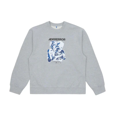 ADER ERROR SS25 Logo Print Crewneck Long Sleeve Sweatshirt Grey Mens BO01SSSW0104GR