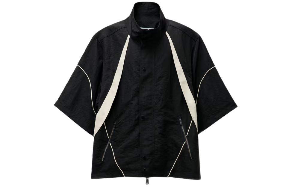 ADER ERROR Stripe High-Collar Zip Loose Fit Short-Sleeve Jacket Black () BN01SSJK0206BK