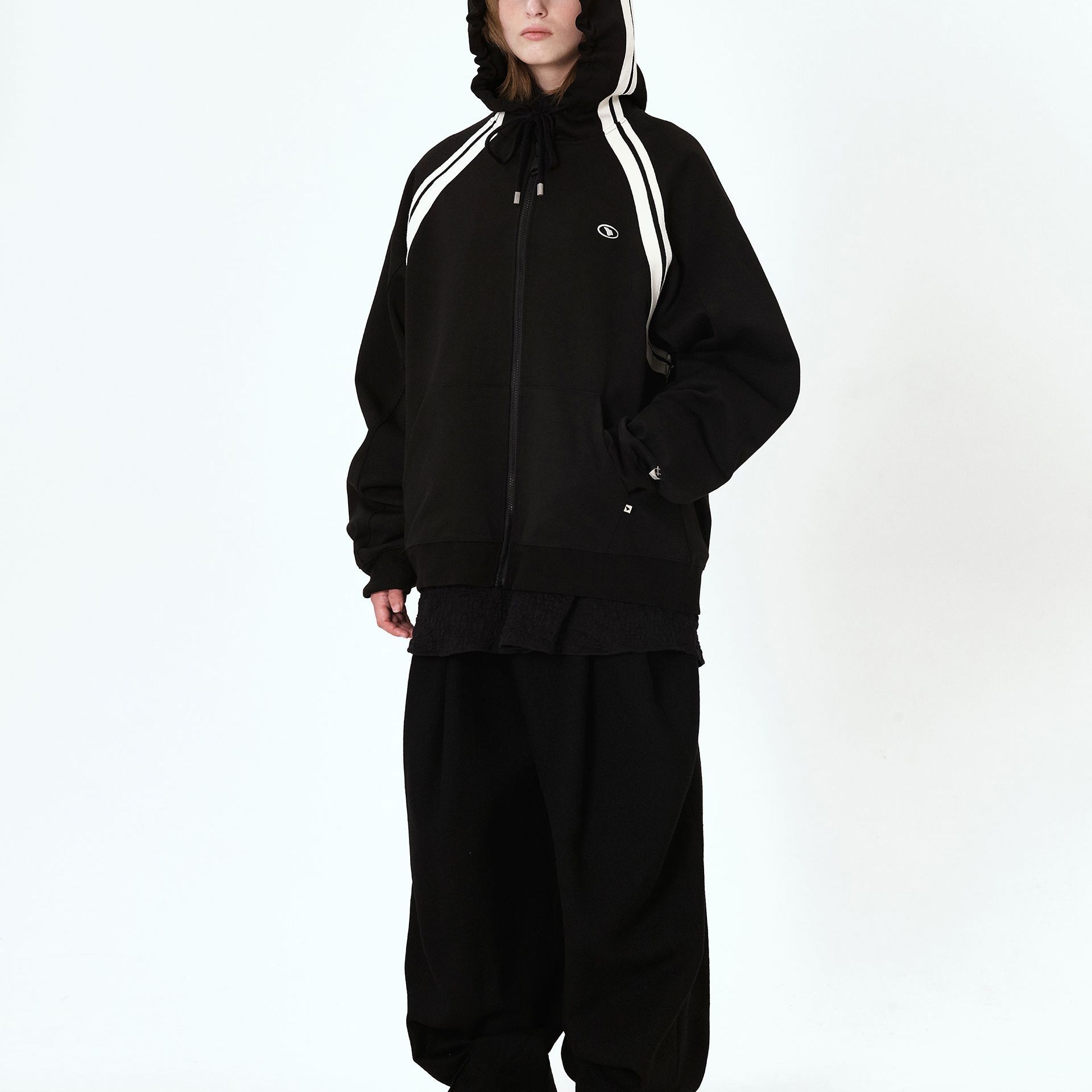 Shop ADER ERROR Hoodie Lengan Panjang Kasual Unisex Berjalur - Hitam BMADFWHD0401BK