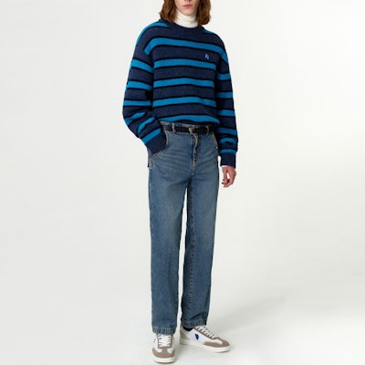 ADER ERROR Baju Sweater Crewneck Bergaris Oversized Unisex Biru BM42FYKT0107BL Shop ADER ERROR Baju Sweater Crewneck Bergaris Oversized Unisex Biru BM42FYKT0107BL