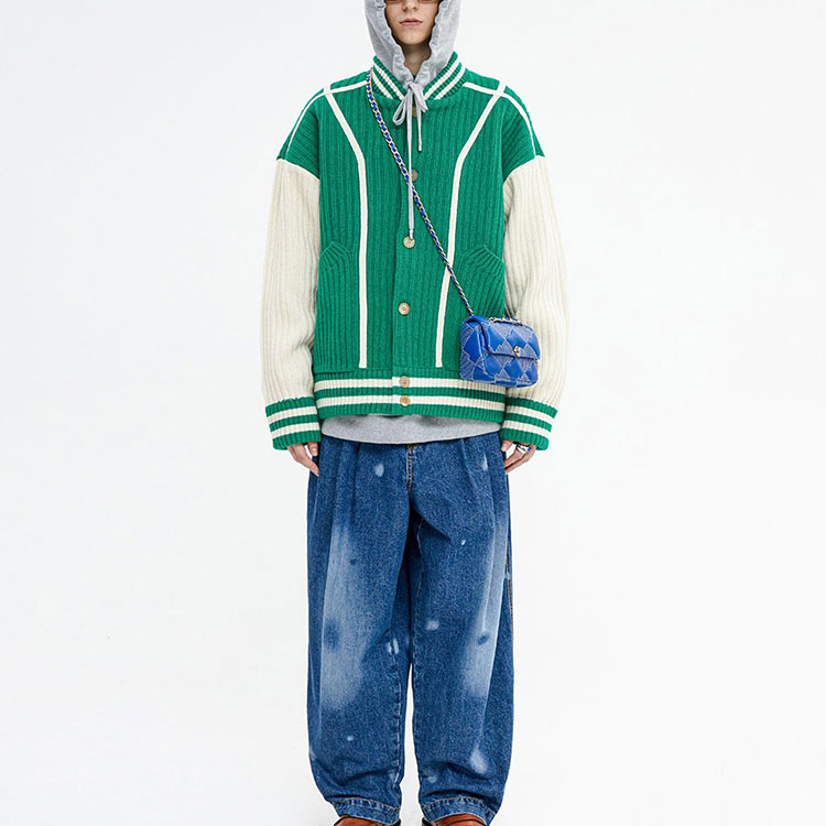 Shop ADER ERROR 条纹印花单排扣夹克 男女同款 绿色 BLAFWOC03GR