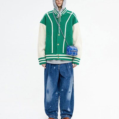 ADER ERROR 条纹印花单排扣夹克 男女同款 绿色 BLAFWOC03GR Shop ADER ERROR 条纹印花单排扣夹克 男女同款 绿色 BLAFWOC03GR