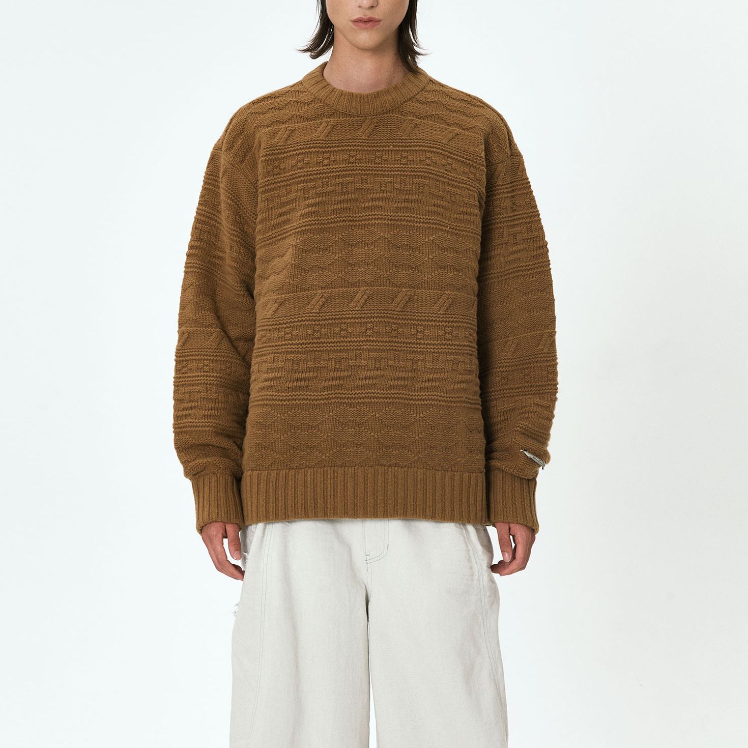 Shop ADER ERROR 男女款寬版圓領毛衣 卡其色 BMADFWKT0305BG