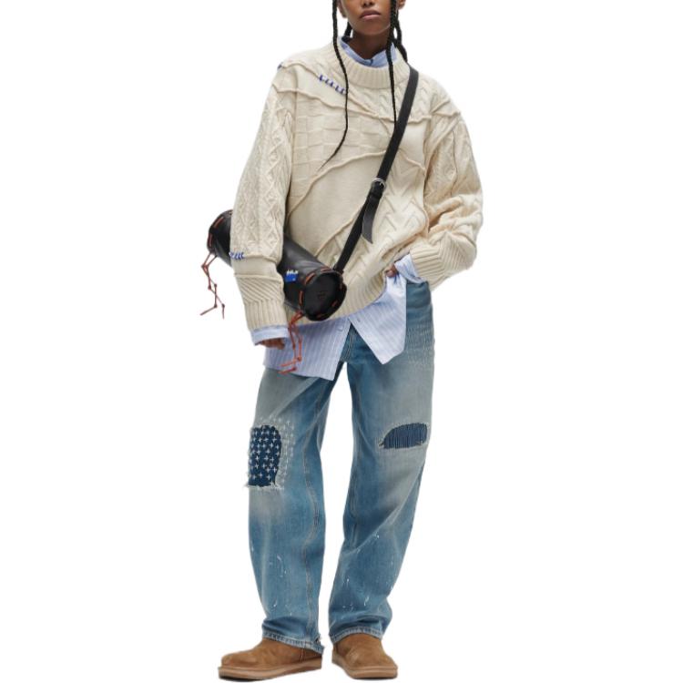 Shop ADER ERROR x ZARA FW22 Beige Cable Knit Crewneck Sweater Unisex Kolaborasi 5755002712