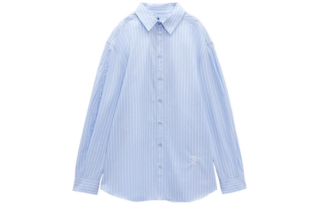 ADER ERROR x ZARA FW22 Striped Print Collared Long Sleeve Shirt Unisex Blue 2006631104