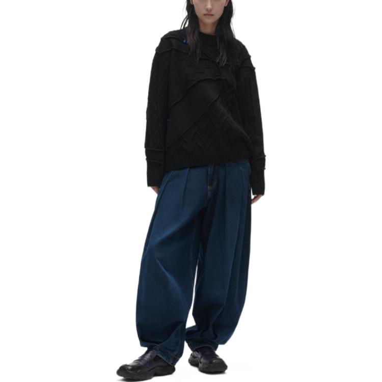 Shop ADER ERROR x ZARA FW22 Unisex Hitam Cable Knit Crewneck Sweater. 5755002800