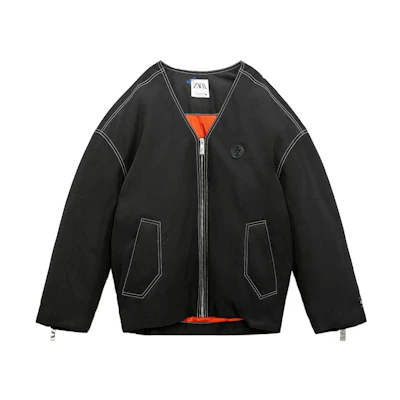 ADER ERROR ZARA Unisex Oversized Black Bomber Jacket Couple Style 00518049800-34