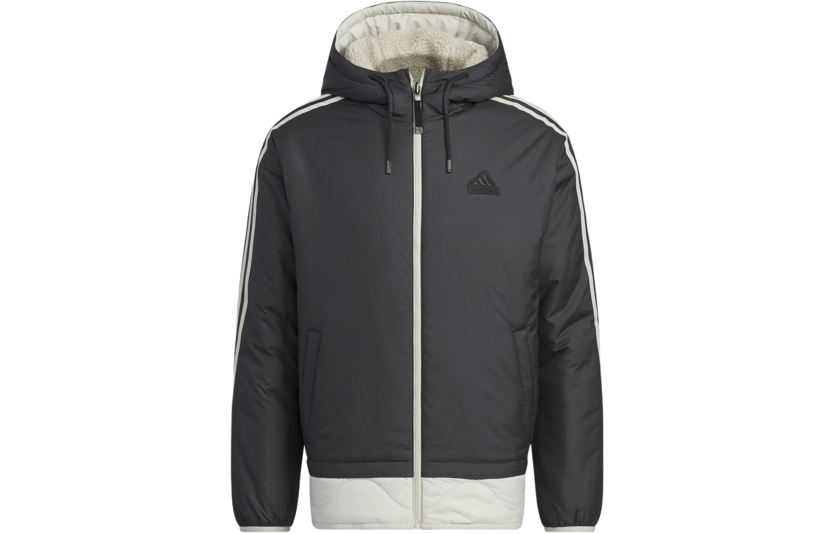 adidas 2024 Reversible Padded Jacket Black Hooded Fleece Casual  Coat. IW4038