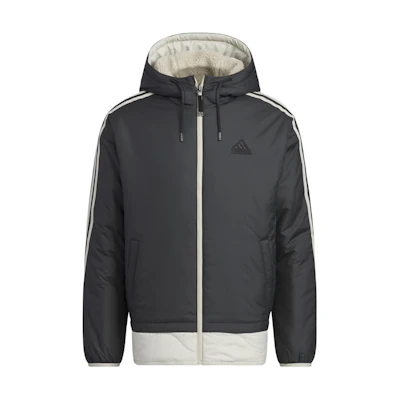 adidas 2024 Reversible Padded Jacket Black Hooded Fleece Casual Coat. IW4038