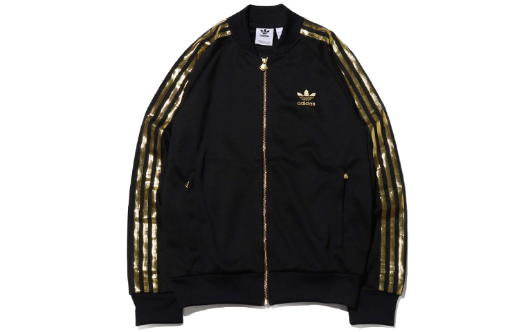 adidas 24 Track Jacket Gold Striped Retro Bomber Black GK0658