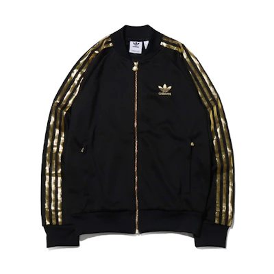 adidas 24 Track Jacket Gold Striped Retro Bomber Black GK0658