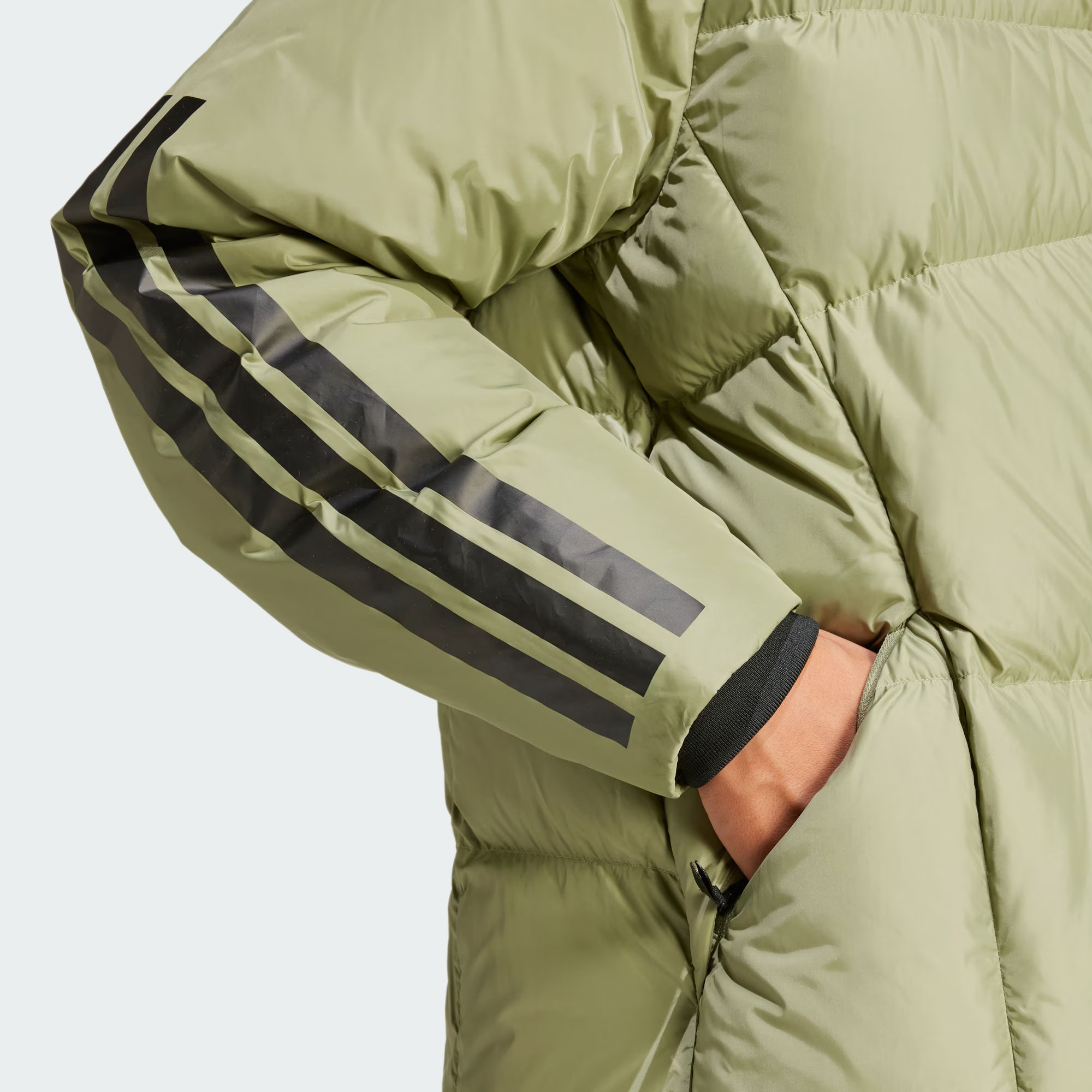 Details for adidas 三條紋連帽羽絨外套帳篷綠休閒風格 JG3839