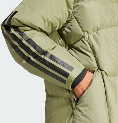 adidas 三條紋連帽羽絨外套帳篷綠休閒風格 JG3839 Details for adidas 三條紋連帽羽絨外套帳篷綠休閒風格 JG3839