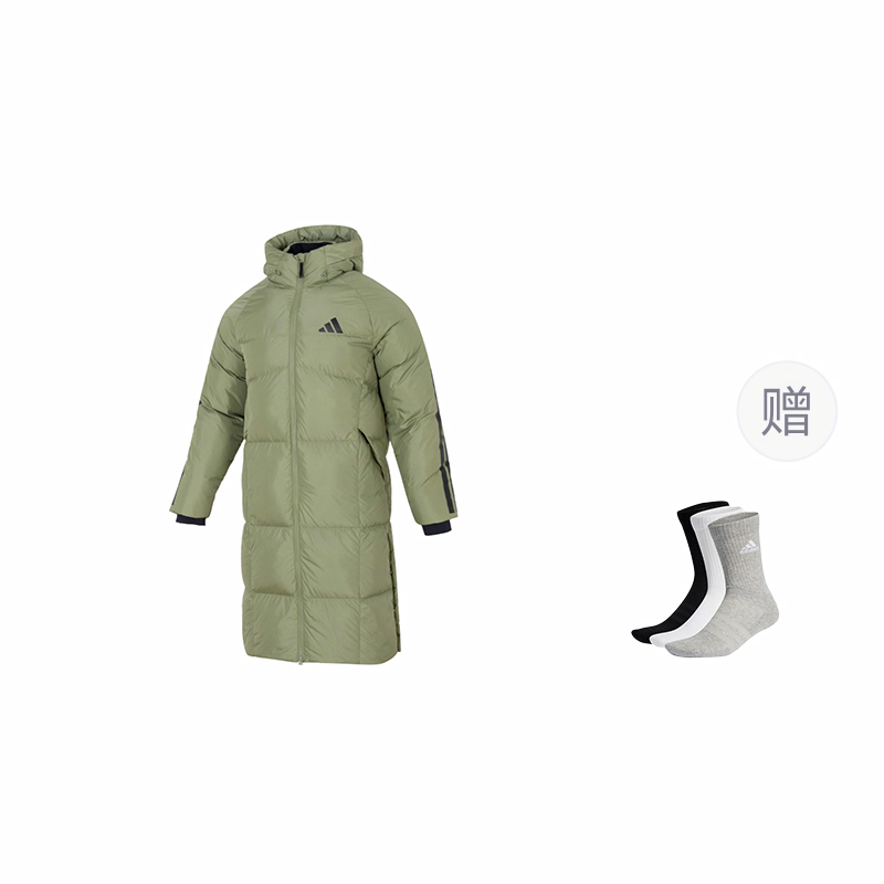 Sizing adidas 三條紋連帽羽絨外套帳篷綠休閒風格 JG3839