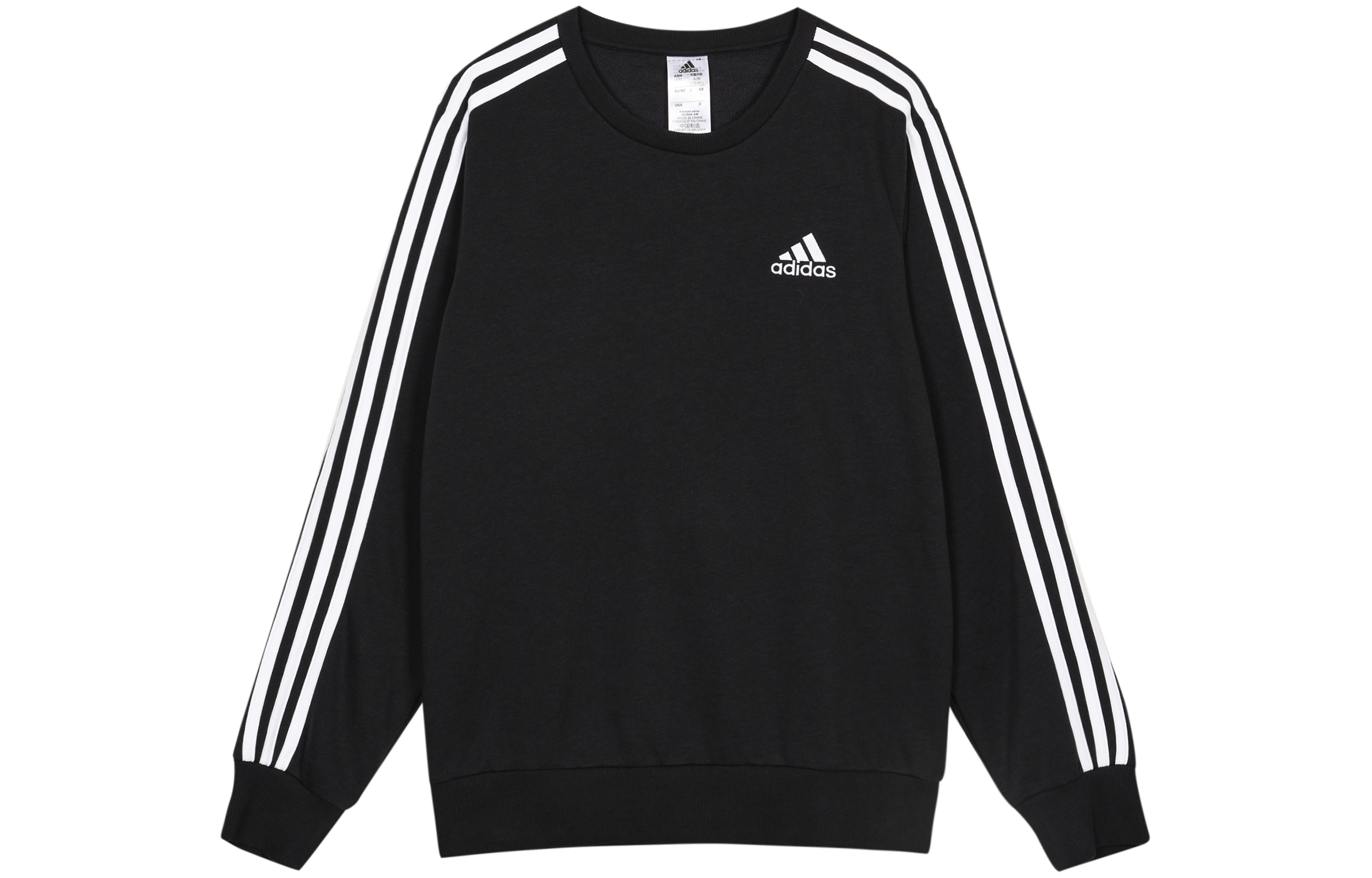 adidas 3-Stripes Black Crewneck Loose Fit Long Sleeve Sweatshirt GK9078