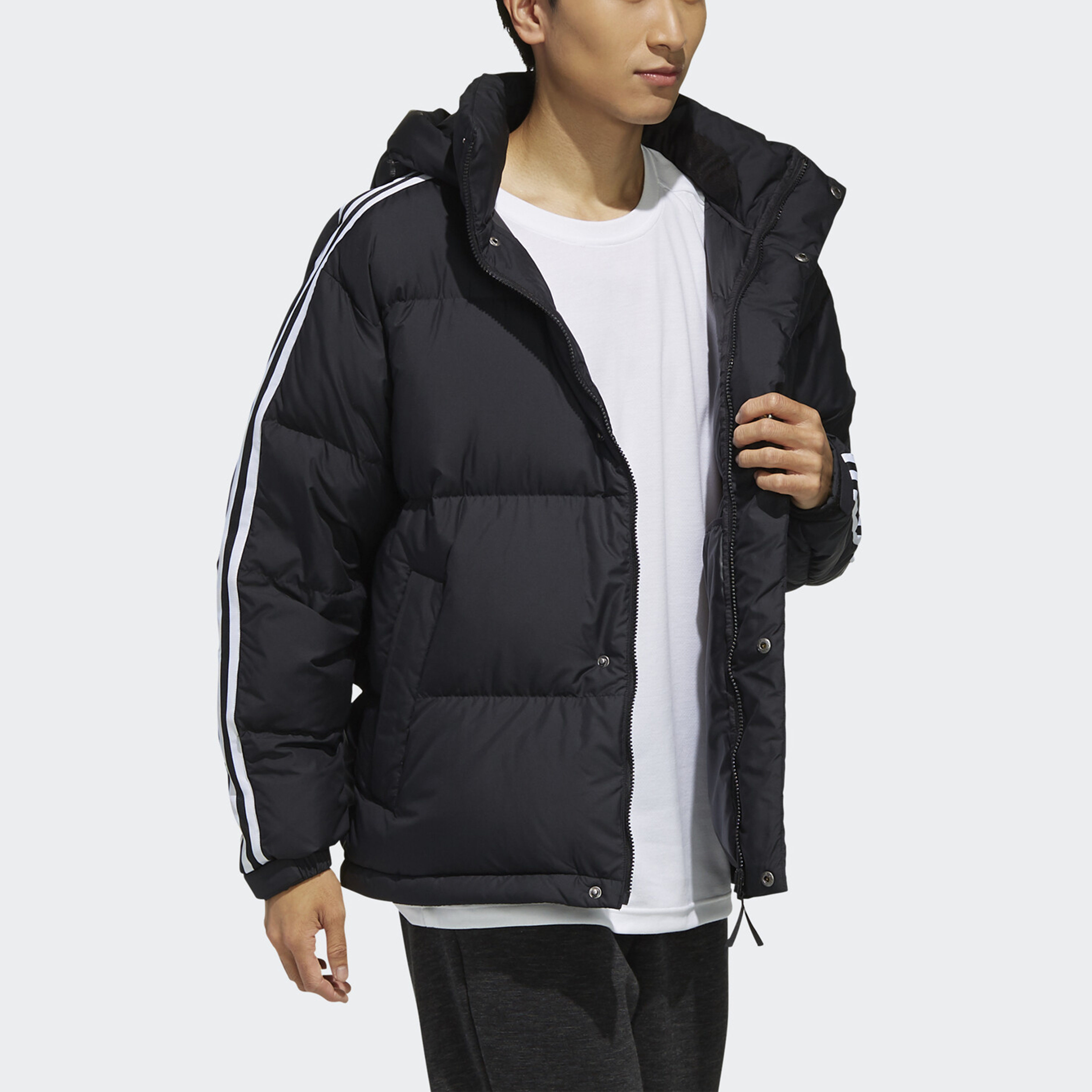 adidas 3-Stripes Black Hooded Puffer Jacket Winter Down Coat EH3972 圖 4