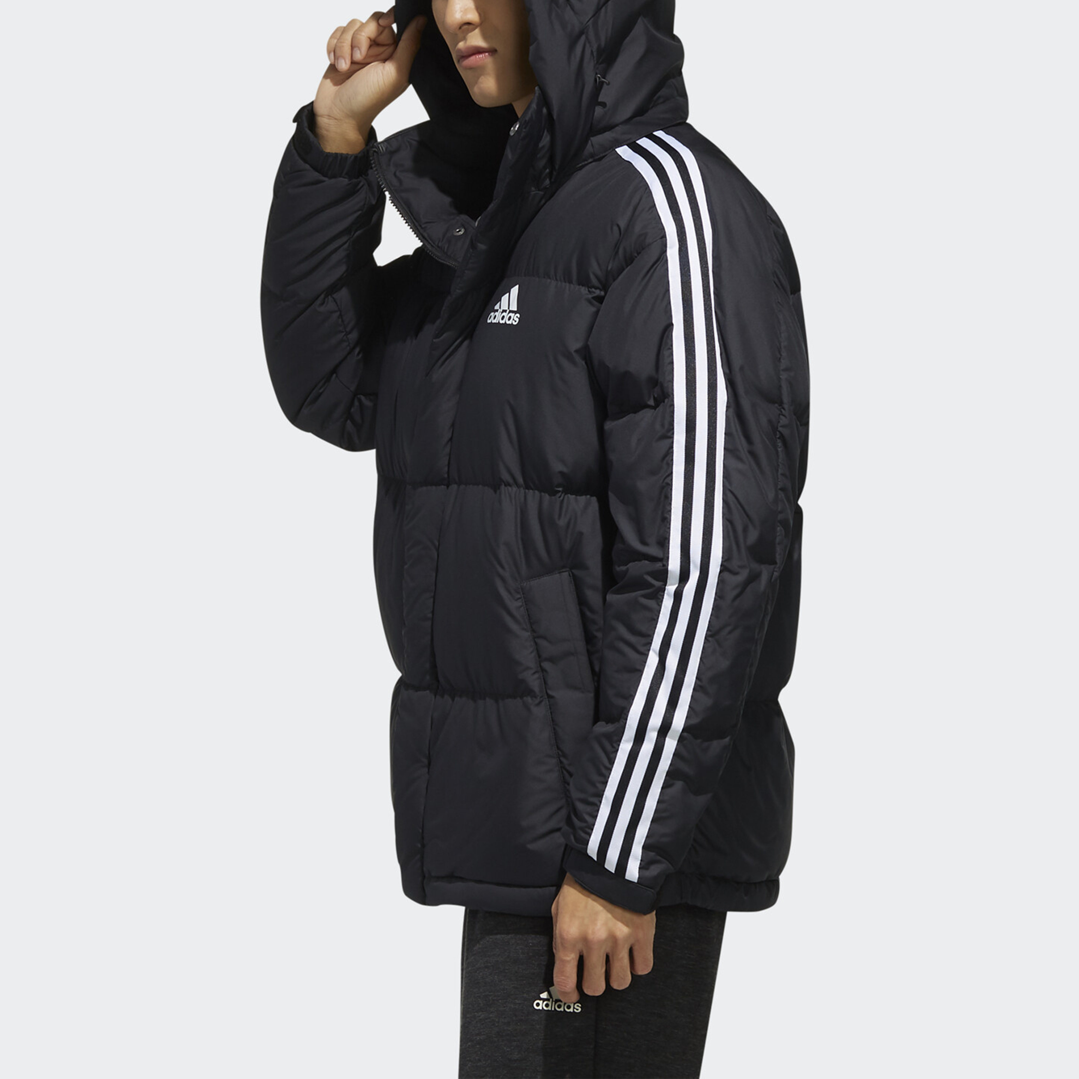 adidas 3-Stripes Black Hooded Puffer Jacket Winter Down Coat EH3972 圖 6