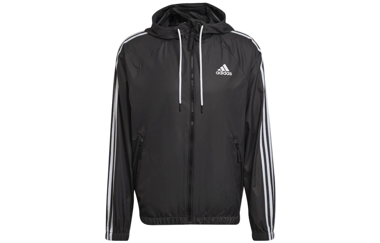 adidas 3-Stripes Classic Drawstring Zip Hoodie Jacket Black () H65776