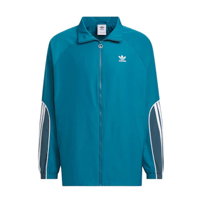 adidas 3-Stripes Coach Jacket Woven Loose Fit in Natural Teal Green JE3492