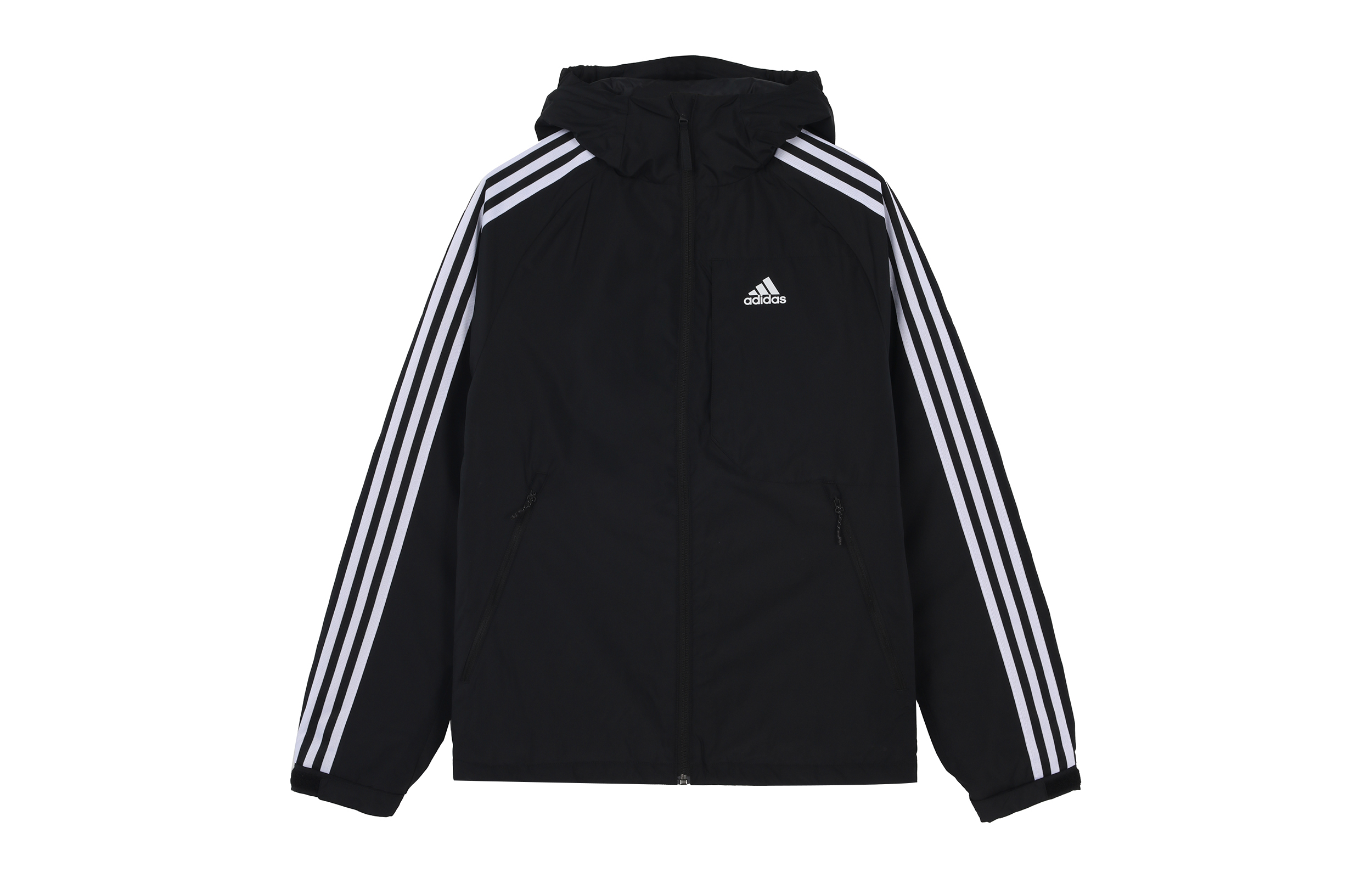 adidas 3-Stripes Down Jacket Black Winter Waterproof Hooded Coat. H23080