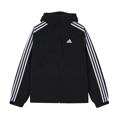 adidas 3-Stripes Down Jacket Black Winter Waterproof Hooded Coat. H23080