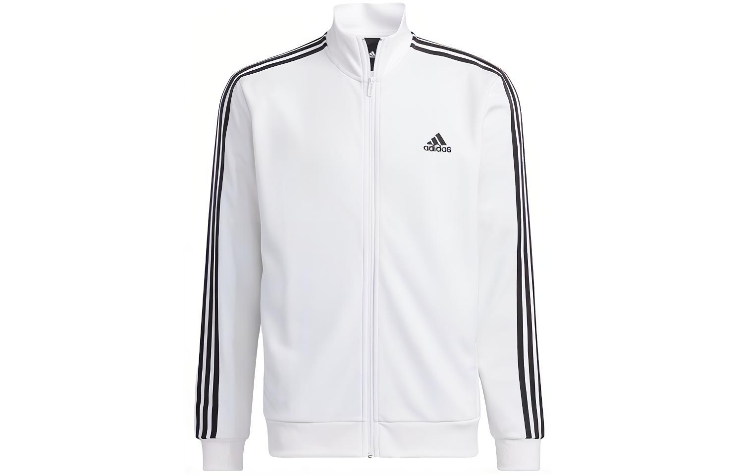 adidas 3-Stripes Embroidered Logo Colorblock Stand Collar Jacket White Mens IA9448 圖 2