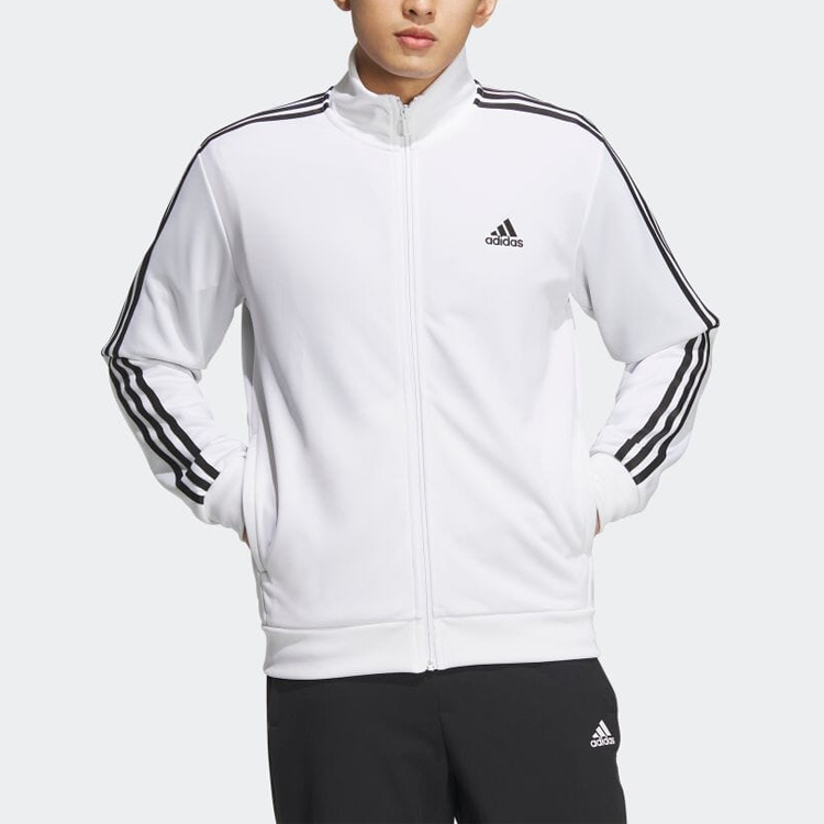 adidas 3-Stripes Embroidered Logo Colorblock Stand Collar Jacket White Mens IA9448 圖 3