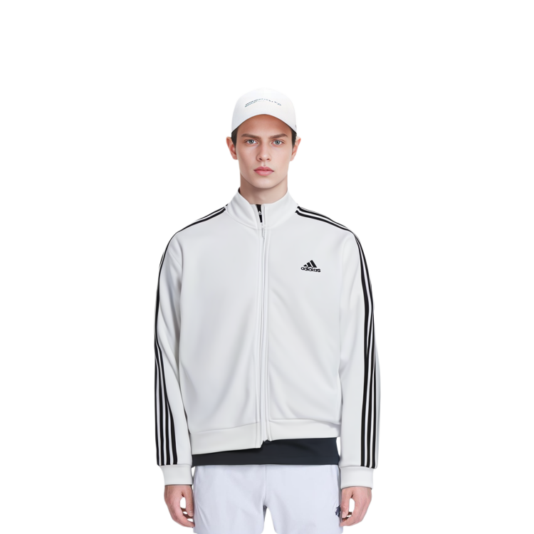 adidas 3-Stripes Embroidered Logo Colorblock Stand Collar Jacket White Mens IA9448 圖 6