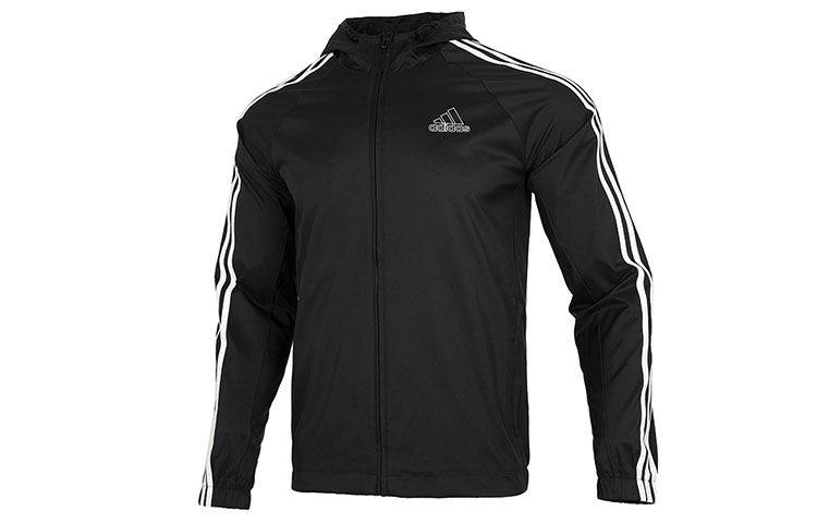 adidas 3-Stripes Hooded Woven Jacket Black - Casual Sportswear Autumn Edition HE4322