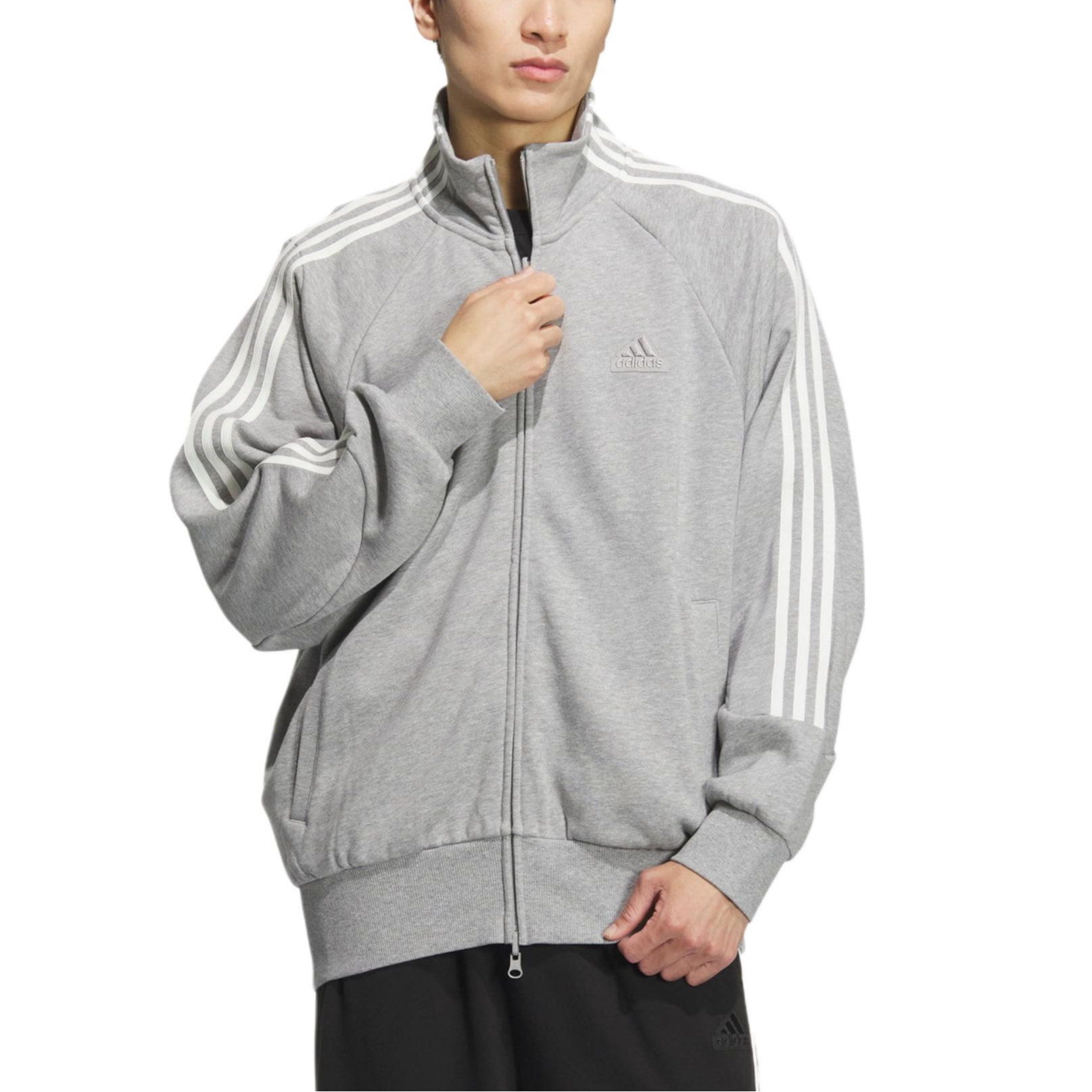 Lookbook 阿迪达斯3-条纹针织夹克中灰复古条纹外套男女休闲款 JI6650